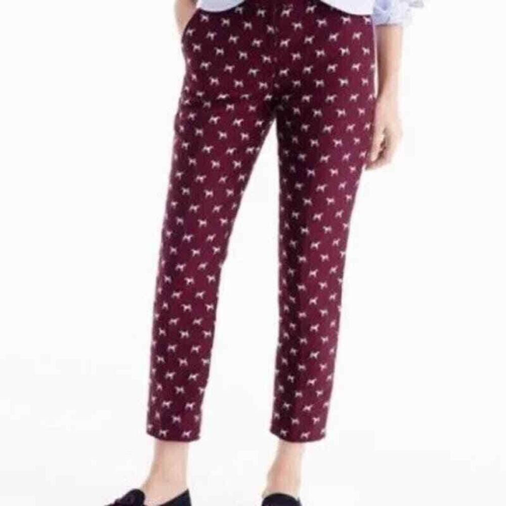 J.Crew Terrier Dogs Trousers Burgundy Flat Front Jacquard‎  Women's Sz 4T
